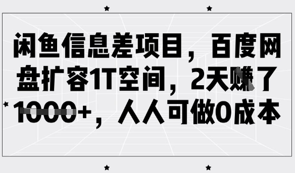 闲鱼信息差项目，百度网盘扩容1T空间，2天收益1k+，人人可做0成本-Ai创业网
