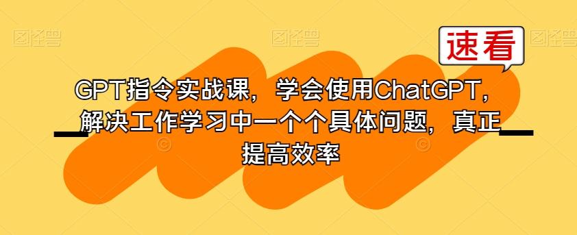 GPT指令实战课，学会使用ChatGPT，解决工作学习中一个个具体问题，真正提高效率-Ai创业网
