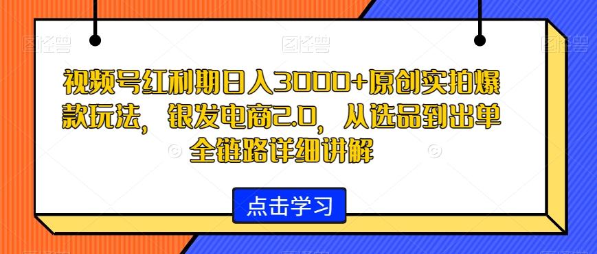 视频号红利期日入3000+原创实拍爆款玩法，银发电商2.0，从选品到出单全链路详细讲解【揭秘】-Ai创业网