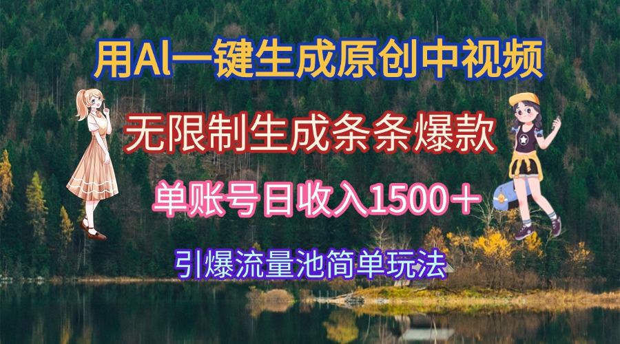 用Al一键生成原创中视频，无限制生成条条爆款，单账号日收入1500＋引爆...-Ai创业网