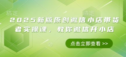 2025新版原创微信小店带货者实操课，教你微信开小店-Ai创业网