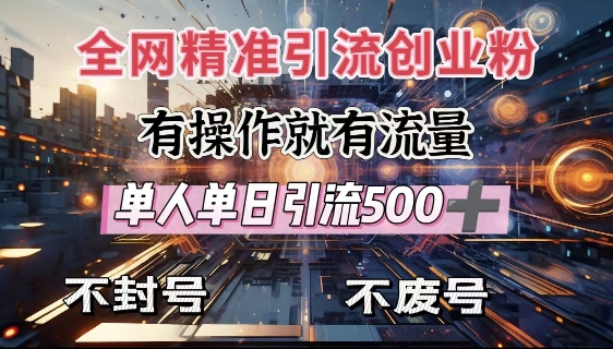 全网独家引流创业粉，有操作就有流量，单人单日引流500+，不封号、不费号-Ai创业网