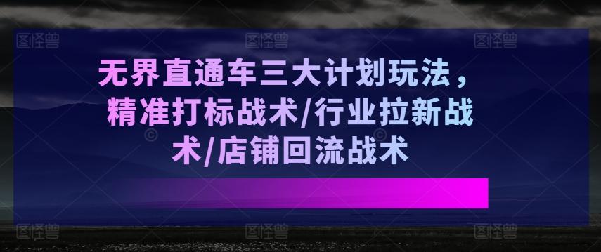 无界直通车三大计划玩法，精准打标战术/行业拉新战术/店铺回流战术-Ai创业网