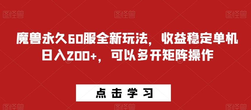 魔兽永久60服全新玩法，收益稳定单机日入200+，可以多开矩阵操作-Ai创业网