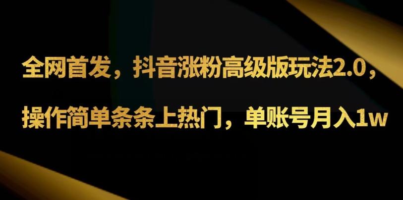 抖音涨粉高级版玩法3.0，操作简单条条上热门，单账号月入1w可批量矩阵（附1500素材）-Ai创业网