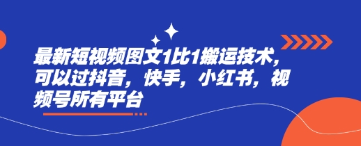 最新短视频图文1比1搬运技术，可以过抖音，快手，小红书，视频号所有平台-Ai创业网