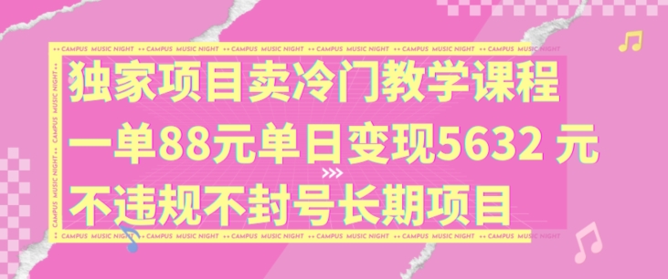 独家项目卖冷门教学课程一单88元单日变现5632元违规不封号长期项目【揭秘】-Ai创业网