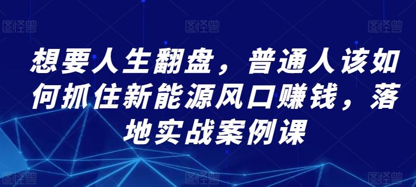 想要人生翻盘，普通人该如何抓住新能源风口赚钱，落地实战案例课-Ai创业网