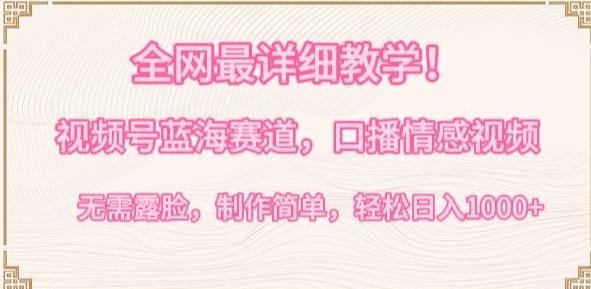 全网最详细教学，视频号蓝海赛道，口播情感视频，无需露脸，制作简单，轻松实现日入1000+【揭秘】-Ai创业网