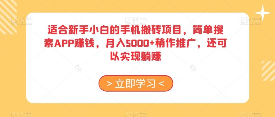 适合新手小白的手机搬砖项目，简单搜素APP赚钱，月入5000+稍作推广，还可以实现躺赚【揭秘】-Ai创业网