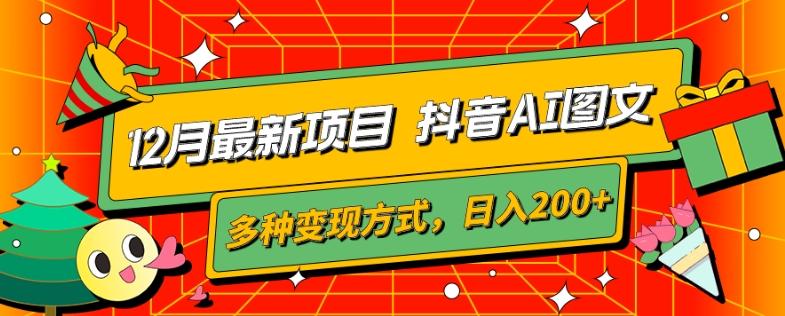 12月最新项目，抖音AI图文，自带爆款流量，多种变现方式，日入200+-Ai创业网