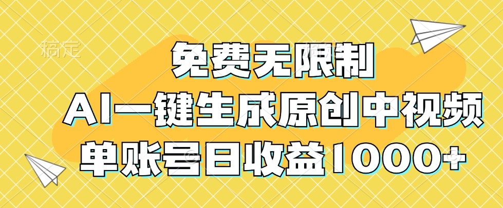 免费无限制，AI一键生成原创中视频，单账号日收益1000+-Ai创业网