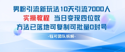 男粉引流新玩法10天引流7000人当日变现四位数可复制可批量0封号-Ai创业网