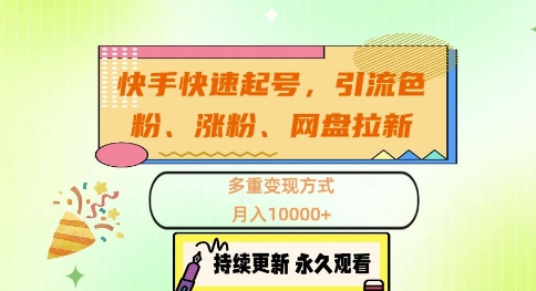快手快速起号，引流s粉、涨粉、网盘拉新多重变现方式，月入1w【揭秘】-Ai创业网