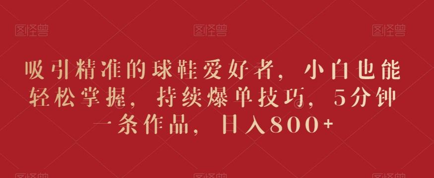 吸引精准的球鞋爱好者，小白也能轻松掌握，持续爆单技巧，5分钟一条作品，日入800+【揭秘】-Ai创业网