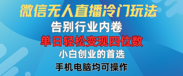 微信无人直播冷门玩法，告别行业内卷，单日轻松变现四位数，小白的创业首选【揭秘】-Ai创业网