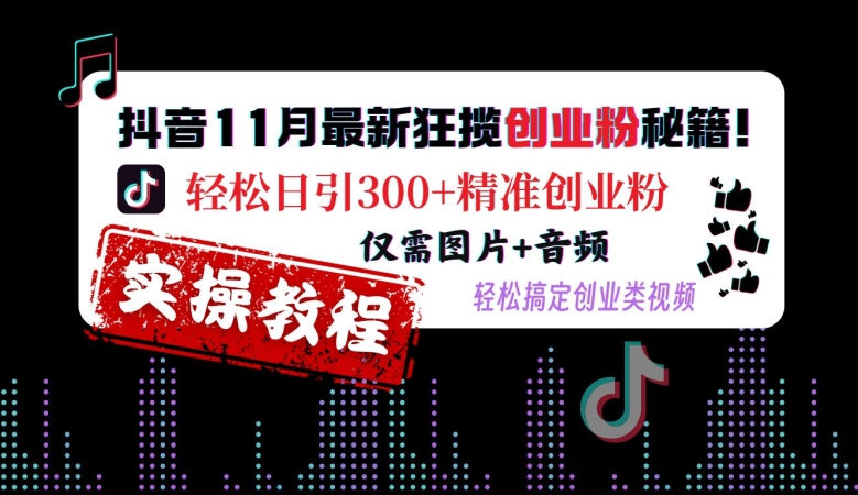 抖音11月最新狂揽创业粉秘籍，轻松日引300+精准创业粉，仅需图片+音频，轻松搞定创业类视频-Ai创业网