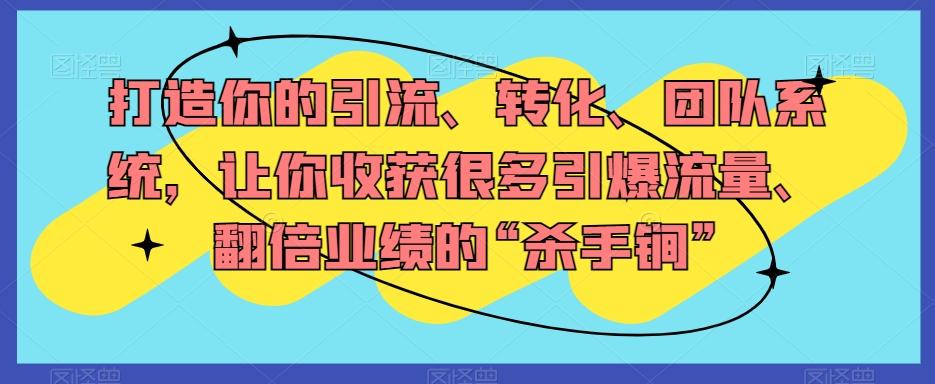 打造你的引流、转化、团队系统，让你收获很多引爆流量、翻倍业绩的“杀手锏”-Ai创业网