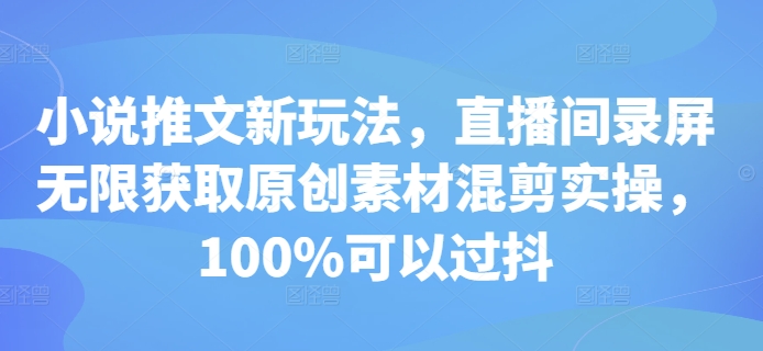 小说推文新玩法，直播间录屏无限获取原创素材混剪实操，100%可以过抖-Ai创业网