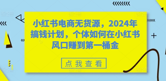 小红书电商无货源，2024年搞钱计划，个体如何在小红书风口赚到第一桶金-Ai创业网