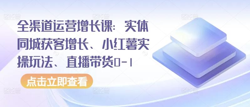 全渠道运营增长课：实体同城获客增长、小红薯实操玩法、直播带货0-1-Ai创业网