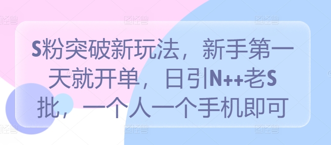 S粉突破新玩法，新手第一天就开单，日引N++老S批，一个人一个手机即可【揭秘】-Ai创业网
