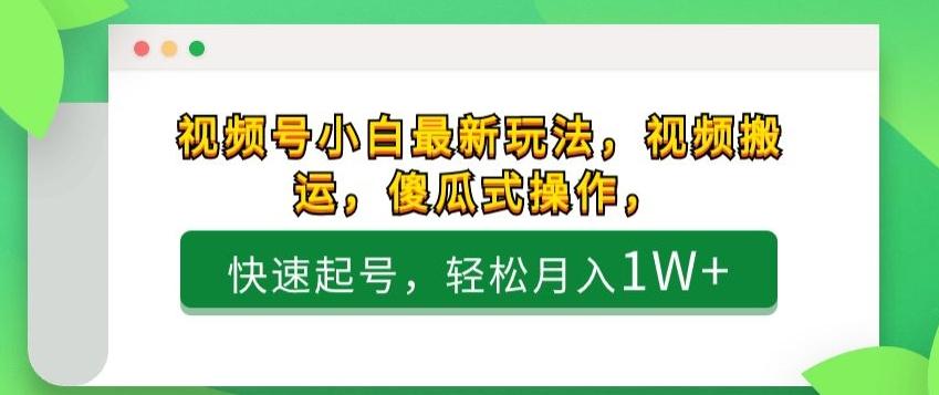 视频号小白最新玩法，视频搬运，傻瓜式操作，快速起号，轻松月入1W+-Ai创业网