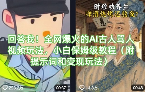 回答我！全网爆火的AI古人骂人视频玩法，小白保姆级教程(附提示词和变现玩法)-Ai创业网