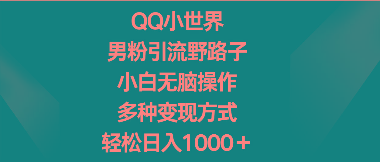 QQ小世界男粉引流野路子，小白无脑操作，多种变现方式轻松日入1000＋-Ai创业网