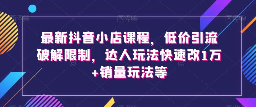 最新抖音小店课程，低价引流破解限制，达人玩法快速改1万+销量玩法等-Ai创业网