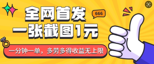 全网首发，一张截图1块钱，一分钟一单，多劳多得，收益无上限-Ai创业网