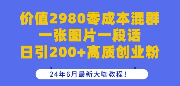 价值2980零成本混群一张图片一段话日引200+高质创业粉，24年6月最新大咖教程【揭秘】-Ai创业网