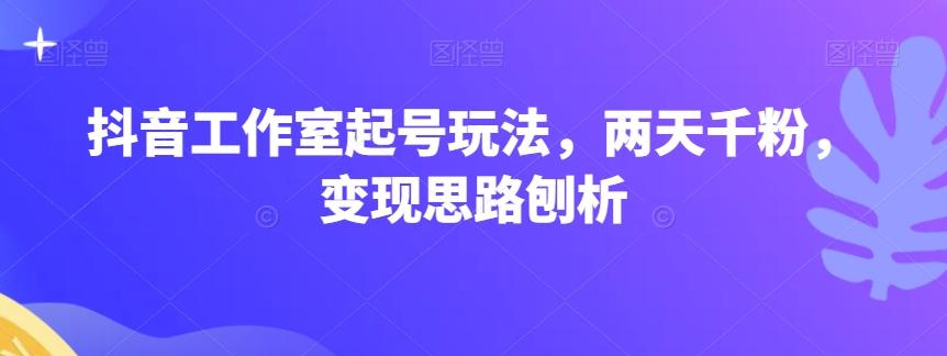 抖音工作室起号玩法，两天千粉，变现思路刨析-Ai创业网