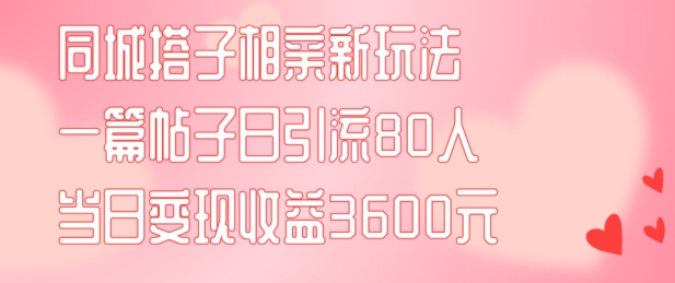 同城搭子相亲新玩法一篇帖子引流80人当日变现3600元(项目教程+实操教程)【揭秘】-Ai创业网