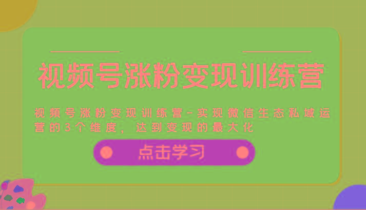 视频号涨粉变现训练营-实现微信生态私域运营的3个维度，达到变现的最大化-Ai创业网