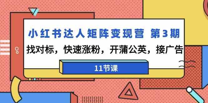 小红书达人矩阵变现营第3期，找对标，快速涨粉，开蒲公英，接广告(11节课)-Ai创业网