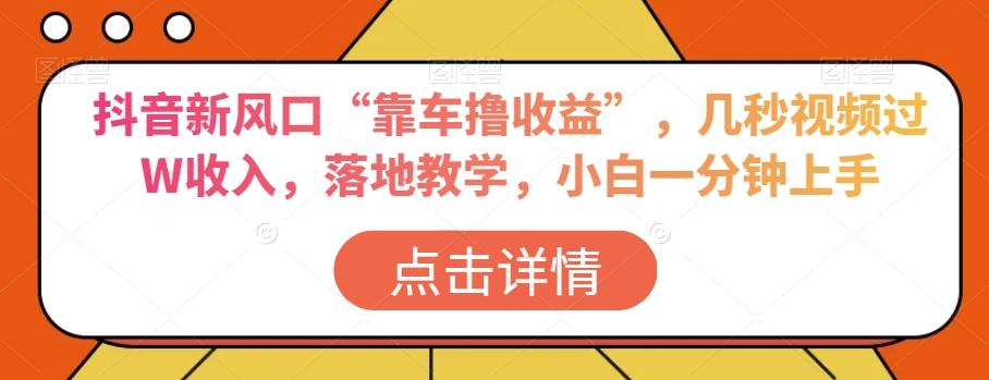 抖音新风口“靠车撸收益”，几秒视频过W收入，落地教学，小白一分钟上手【揭秘】-Ai创业网