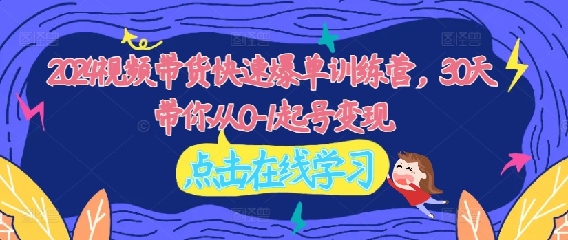 2024视频带货快速爆单训练营，30天带你从0-1起号变现-Ai创业网