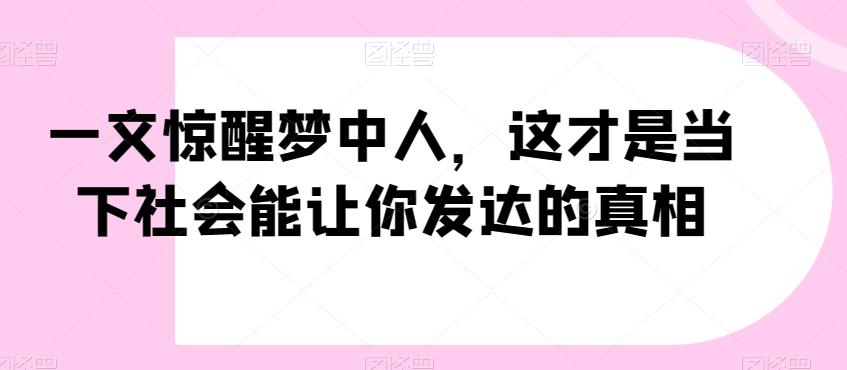 一文惊醒梦中人，这才是当下社会能让你发达的真相【公众号付费文章】-Ai创业网