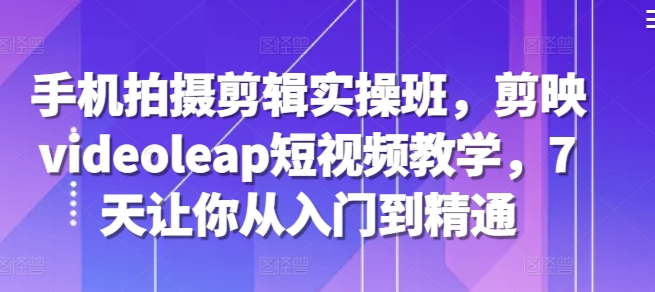 手机拍摄剪辑实操班，剪映videoleap短视频教学，7天让你从入门到精通-Ai创业网