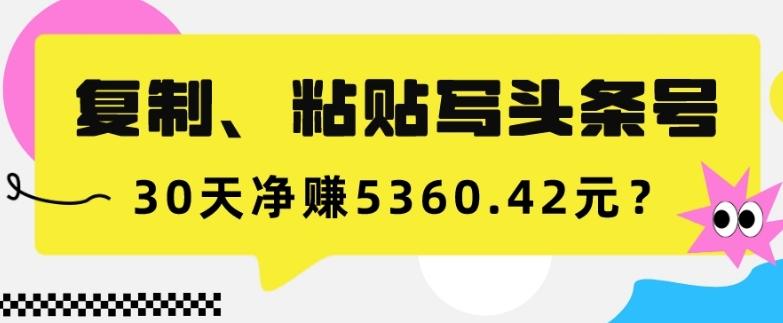 复制、粘贴写头条号，10分钟1篇，30天净赚5360.42元？-Ai创业网