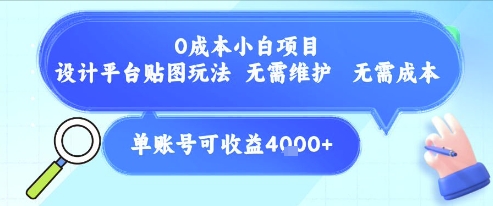 0成本小白项目，设计平台贴图玩法，无需维护，无需成本，单账号单月可产生收益4k+-Ai创业网