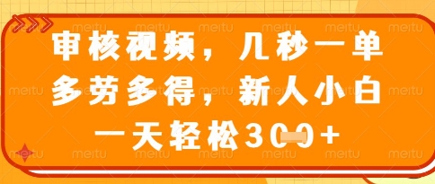 视频审核员，几秒一单，不限时间，不限地点，多做多得，新人小白一天轻松几张+【揭秘】-Ai创业网