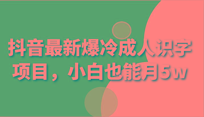 抖音最新爆冷成人识字项目，小白也能月5w-Ai创业网