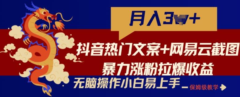 抖音热门文案+网易云截图暴力涨粉拉爆收益玩法，小白无脑操作，简单易上手【揭秘】-Ai创业网