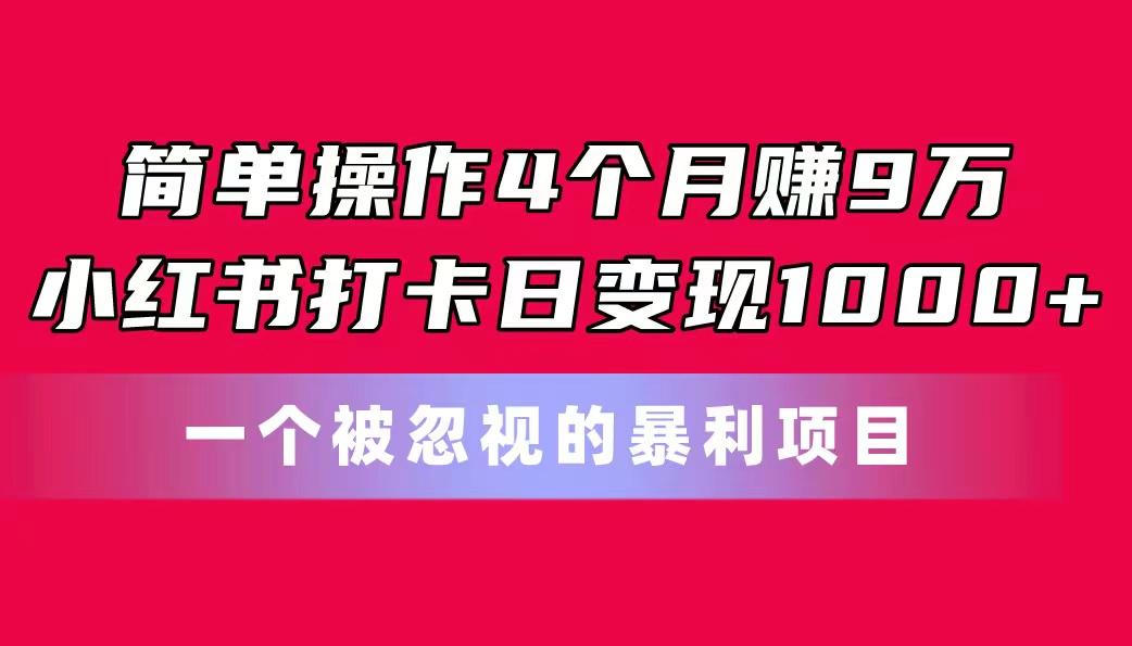 简单操作4个月赚9万！小红书打卡日变现1000+！一个被忽视的暴力项目-Ai创业网