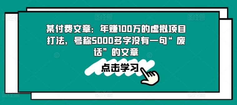 某付费文章：年赚100w的虚拟项目打法，号称5000多字没有一句“废话”的文章-Ai创业网