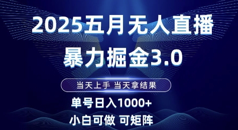 2025五月无人直播暴力掘金3.0，当天上手，当天拿结果，单号日入1k+小白可做可矩阵【揭秘】-Ai创业网