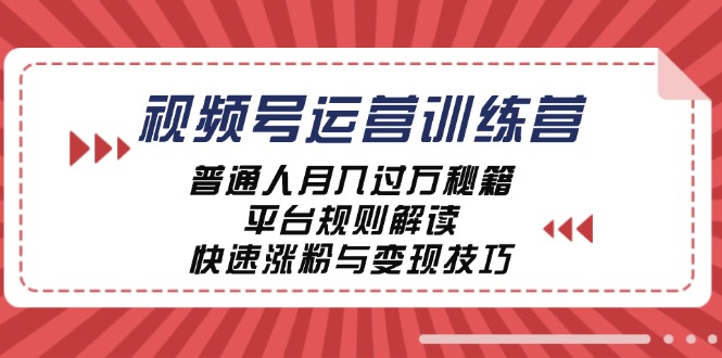 视频号运营训练营：普通人月入过万秘籍，平台规则解读，快速涨粉与变现-Ai创业网