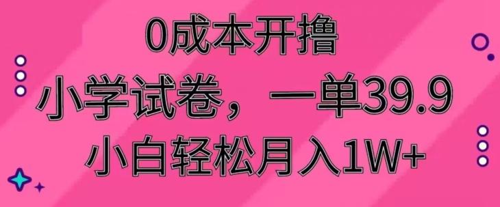 0成本开撸，小学试卷，一单39.9，小白轻松月入1W+-Ai创业网